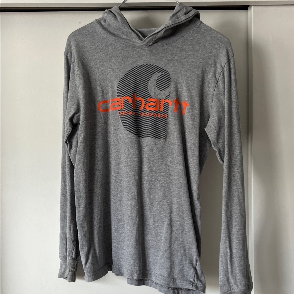 Carhartt Gray T-Shirt Hoodie with Orange Logo